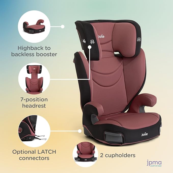 Joie Basil Highback and Backless Booster Car Seat for Big Kids 4 to 12 Years Old, Lightweight 2-in-1 Design (Crimson)