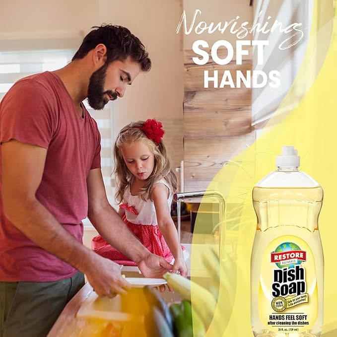 Restore Naturals Non Toxic Liquid Dish Soap - 64 Fl Oz - Plant Based | Biodegradable | Gentle Formula | Cruelty Free | Made in the USA - 3 Pack