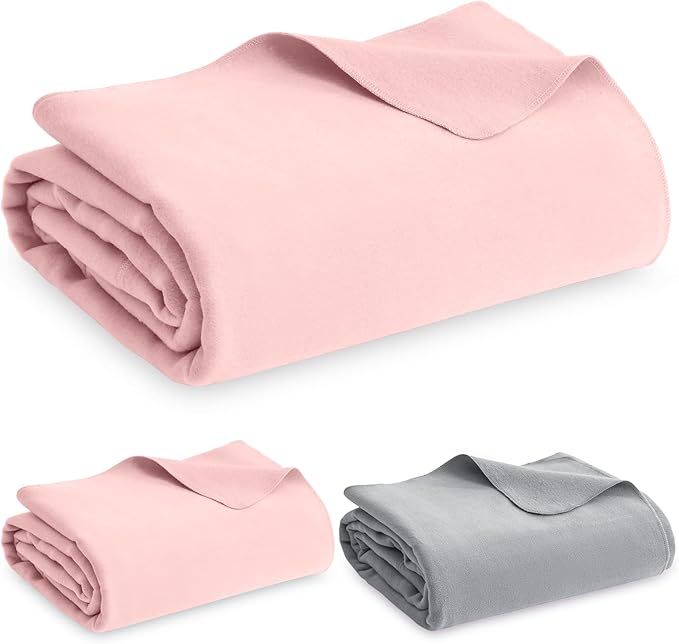 Peryiter 2 Pcs Military Wool Blanket Large 64" x 88" Camping Blanket Survival 3.3 Lbs Each Thick Thermal Washable Emergency Blanket for Outdoors Sporting Events Survival Kits (Pink, Gray)