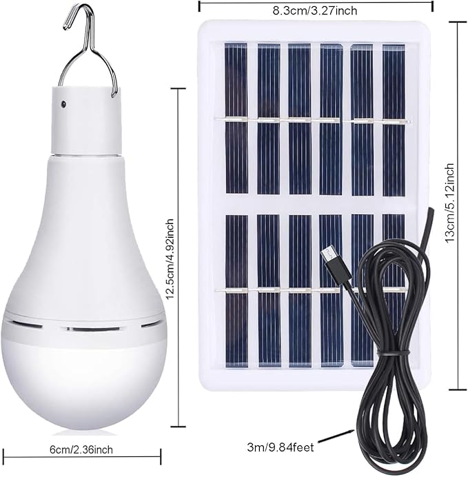 Solar Light Bulb Portable 350LM Solar Powered Camping Light Led Lantern Outdoor for Lamp Light Hiking Fishing Tent Indoor Shed Chicken Coop Hurricane Emergency with USB Chargeable