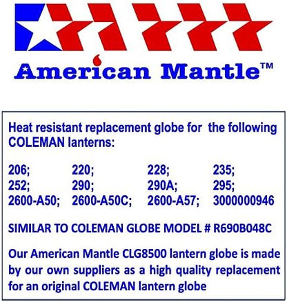 American Mantle Clear Straight Lantern Globe: CLG8500 (Replacement for CLMN R690B048C) - 4.92"x4.92"x5.31"