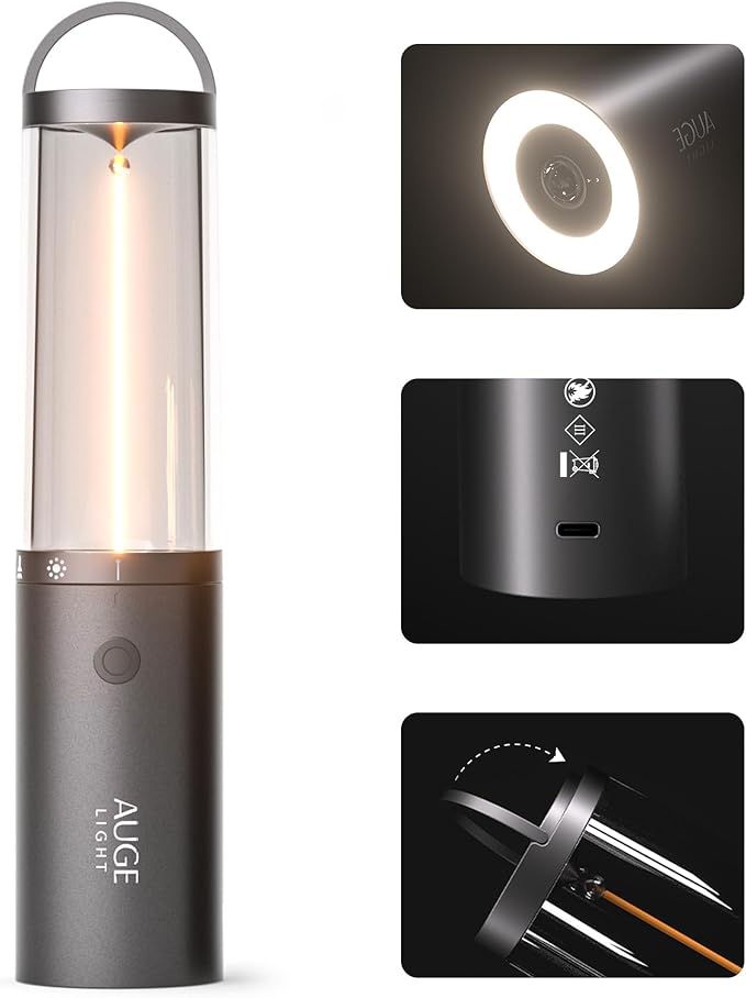 4-in 1 Portable Camping Lantern Rechargeable Camping Lights LED Flashlight with Hidden Hook SOS Mode Ultra-Long Life 35H Ambient Tent Lights for Household Essentials,Hiking,Camp,Outdoor