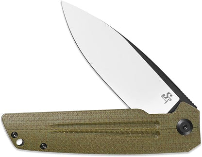 Sitivien ST152 Folding Knife,K110(D2) Steel Blade with Micarta Handle EDC Tool Knife for Outdoor Camping,Hiking,Fishing(Green)