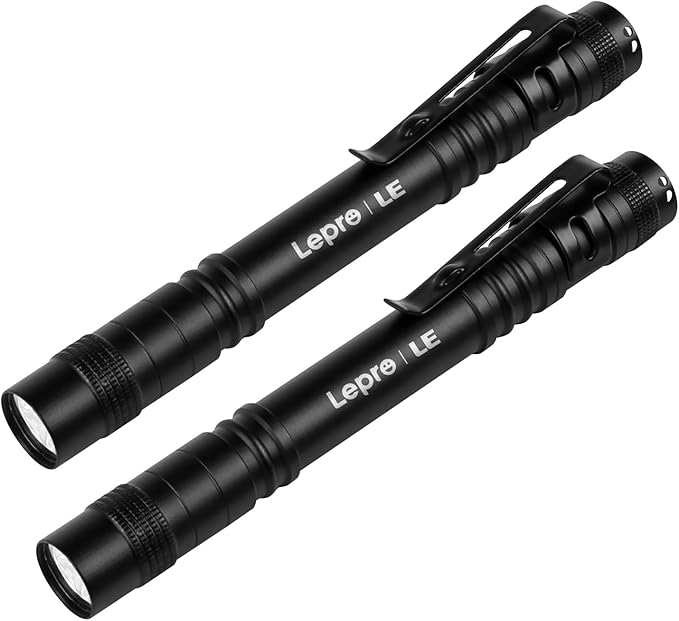 LE LED Pen Flashlights, Lightweight, Mini, Waterproof Pocket Flashlight with Clip, 2 Pack Small Flashlights for Inspection, Work, Emergency