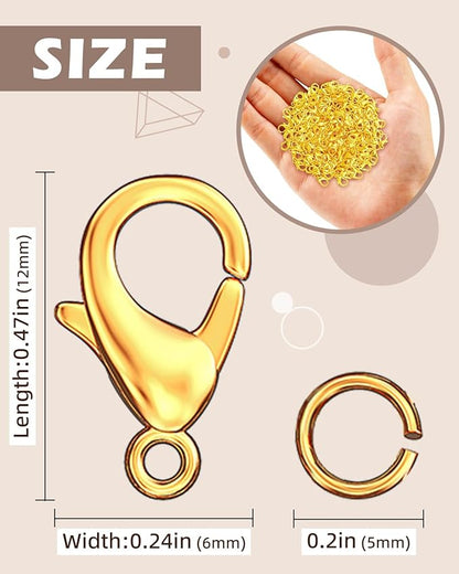 OHINGLT 700 Pieces Lobster Claw Clasps and Open Jump Rings Set, Gold Plated Bracelet Necklace Clasp for Jewelry Making