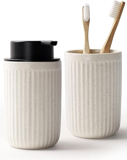 Bosilunlife Soap Dispenser and Toothbrush Holder Set - 11Oz Foam Soap Dispenser