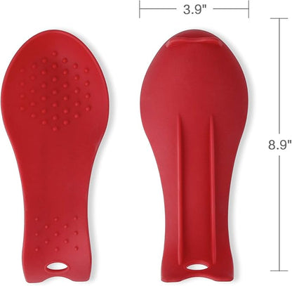 MSY BIGSUNNY Silicone Spoon Rests, Cooking Utensils Holder for Kitchen (2, Red-Red)