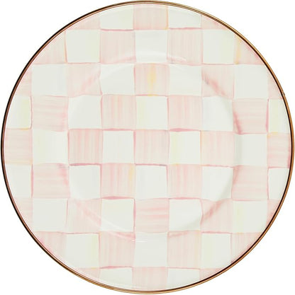 MACKENZIE-CHILDS Enamel Salad and Dessert Plate, Small Plate for Appetizers or Desserts, 8 Inches, Pink-and-White Rosy Check