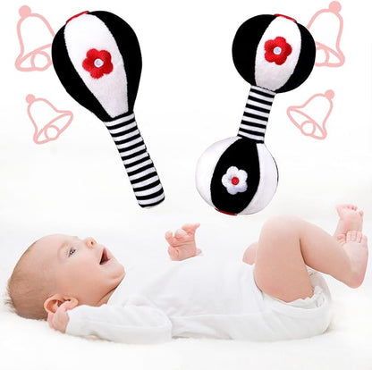 XIXILAND Baby Rattles 0-6 Months Newborn Toys Infant Toys 0-6 Months Rattles for Babies 0-6 Months Baby Toys 0-6 Months, Black and White High Contrast Baby Toys Dumbbell Toy for 0 3 6 9 12 Months