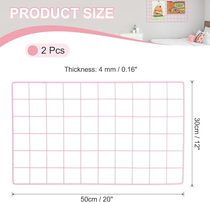 PATIKIL 12"x20" Wire Grid Panel, 2 Pack Board Photo Pictures Memo Display Grid