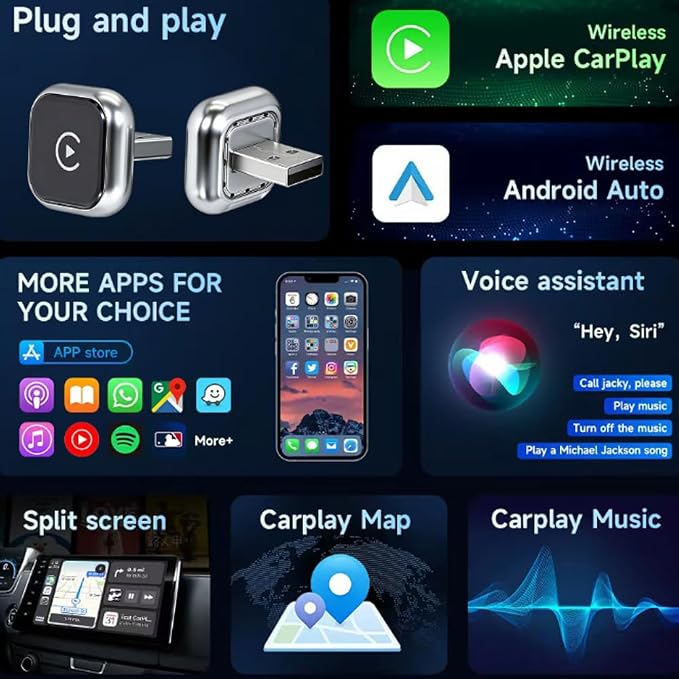 Wireless CarPlay & Android Auto Adapter for Lexus NX Hybrid 2021-2025,Ultra Mini Dongle Converts Easy Setup Plug and Play,Gold