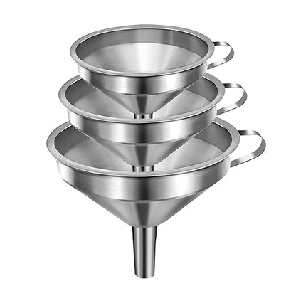 Small Funnels for Filling Bottles, Stainless Steel Small Kitchen Funnel Set of 3