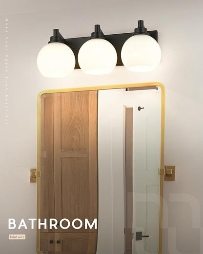 METWET Bathroom Light Fixtures, 3-Light Matte Black Vanity Light, Modern Wall