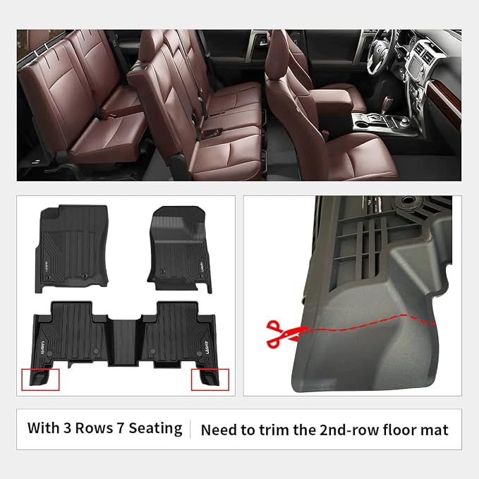 LASFIT Floor Mats for Toyota 4Runner 2013-2024 & for Lexus GX460 2014-2023, All Weather TPE Mats Floor Liner for Toyota 4 Runner (Fit 7 Seats & 5 Seats) 1st & 2nd Row Car Mats, Black