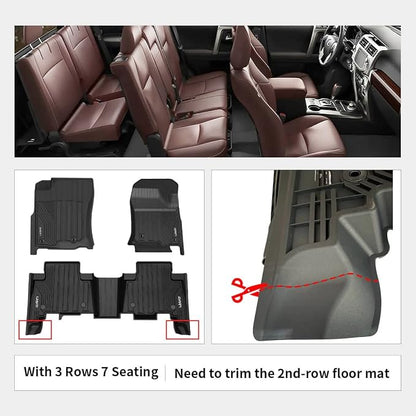 LASFIT Floor Mats for Toyota 4Runner 2013-2024 & for Lexus GX460 2014-2023, All Weather TPE Mats Floor Liner for Toyota 4 Runner (Fit 7 Seats & 5 Seats) 1st & 2nd Row Car Mats, Black