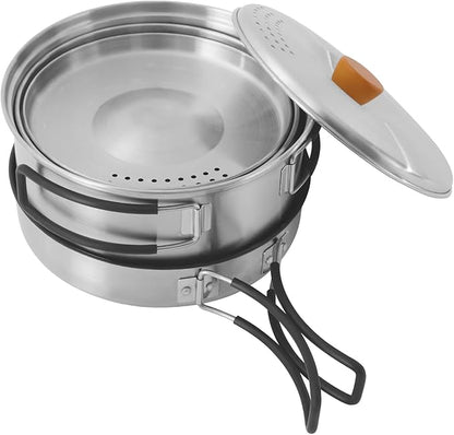 Camping Cookware Set, Camping Cooking Set,304 Stainless Steel Camping Pots &Frying Pan Set,Campfire Cooking Equipment with Storage Bag for Camping,Household, Hiking, Beach Trips