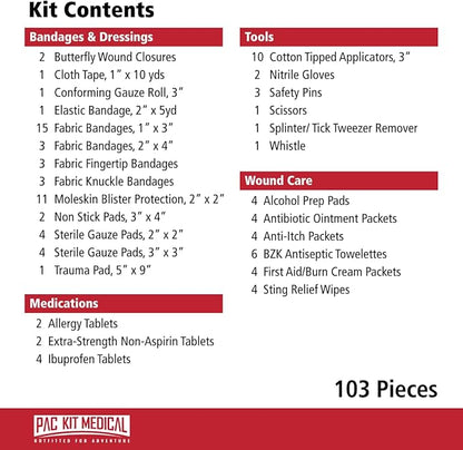 Pac-Kit Watertight Explorer 3 First Aid Kit for Hiking, Camping and Outdoor Activities, 103 Pieces