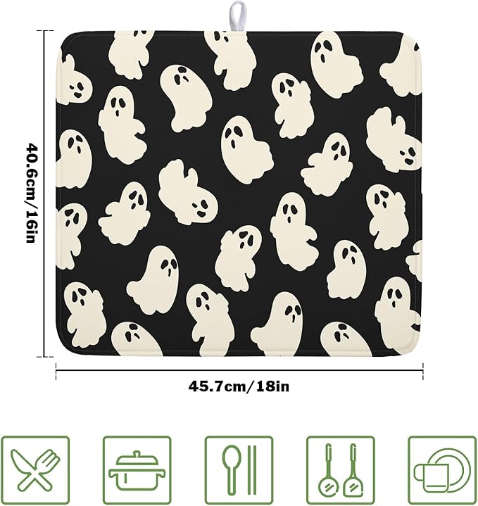 Halloween Ghost Dish Drying Mat 16X18 Inch Spooky Halloween Drying Mat