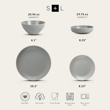 Stone Lain Lauren Stoneware, Rustic Plates and Bowls Set, Dinnerware, Service for 8, Speckled Green, Dishwasher & Microwave Safe, 32-Piece