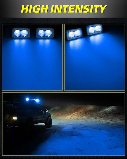 Blue LED Light Pods Waterproof 2Pcs 3 Inch 40W CREE LED Marine Deck Dock Cabin Courtesy Blue Diffused Floodlight for Boat Pontoon Dinghy Kayak Jon Yacht Truck Trailer Camper
