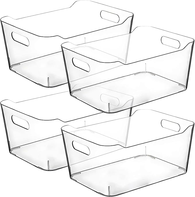 Clear Plastic Storage Bins for Kitchen Organization or Pantry Organizers and Storage, Freezer Fridge Organizer Storage Containers Bin for Organizing Refrigerator Medicine Closet Cabinet Organizers