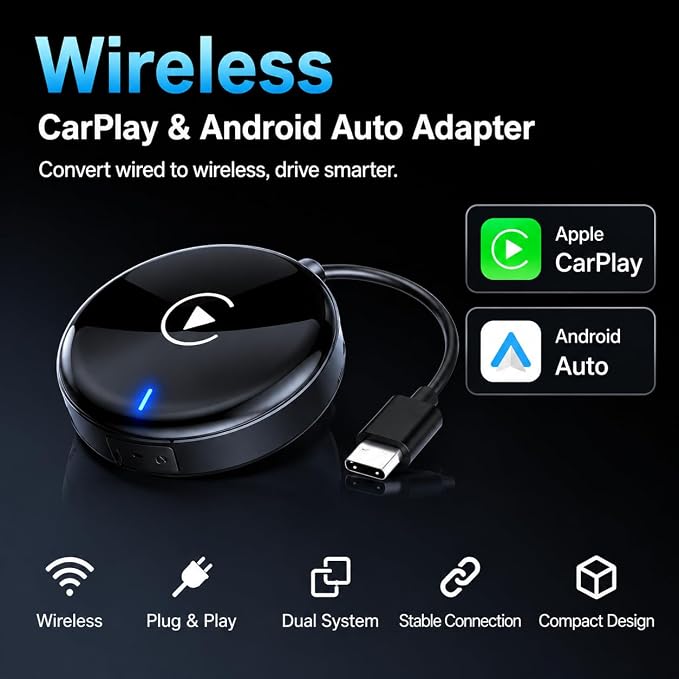 Compact USB Wireless Carplay/Android Auto Adapter for Suzuki S-Presso 2019-2026,Voice Control Plug and Play