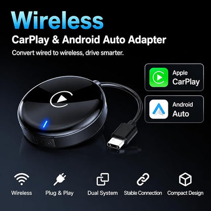 Compact USB Wireless Carplay/Android Auto Adapter for Suzuki S-Presso 2019-2026,Voice Control Plug and Play