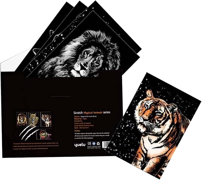 Georgie Porgy Scratch Paper Art A4 Set for Kids Adults Magic Rainbow Scratch Postcards Boards for DIY Arts and Crafts Kits Christmas Birthday Gift with Scratching Tools Kit (Magical Animals)