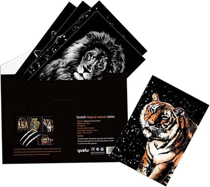Georgie Porgy Scratch Paper Art A4 Set for Kids Adults Magic Rainbow Scratch Postcards Boards for DIY Arts and Crafts Kits Christmas Birthday Gift with Scratching Tools Kit (Magical Animals)