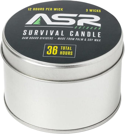 ASR Outdoor 36 Hour Camping Survival Emergency Light Wax Candle Fire Starter in Portable Tin Box, 3 Wick