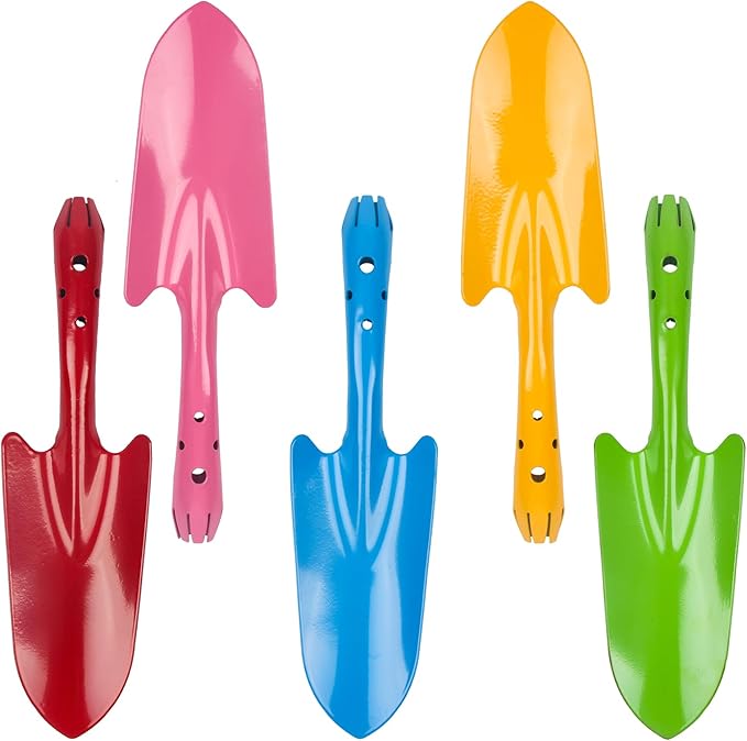 Mini Colorful Metal Hand Shovel, Trowel Set Garden Tools for Flower Soil Planting Digging Transplanting - Ideal Gardening Gift for Kids (Pack of 5)