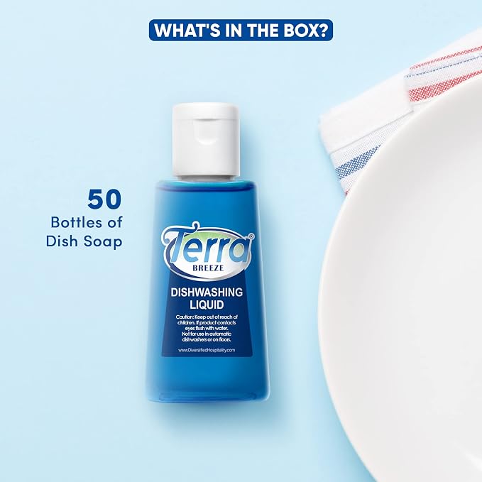 Tiny Dish Soap Detergent | For Use in Vacation Rentals and Extended Stay Hotels | 1.6 oz (Case of 50) | Bulk Toiletries, Guest Amenities, Hospitality Supplies, Hotels, Resorts, Motels, hotel room essentials, short term rentals