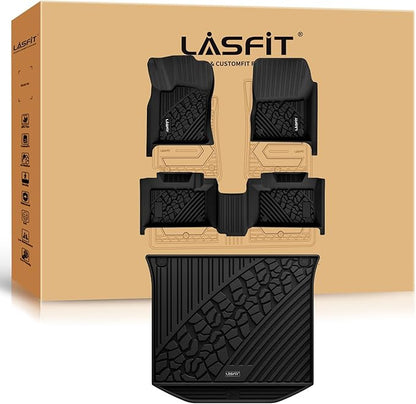 LASFIT Floor Mats & Trunk Mat for Jeep Grand Cherokee 2016-2021 Grand Cherokee WK 2022 All Weather TPE Custom Fit Car Cargo Liner Black