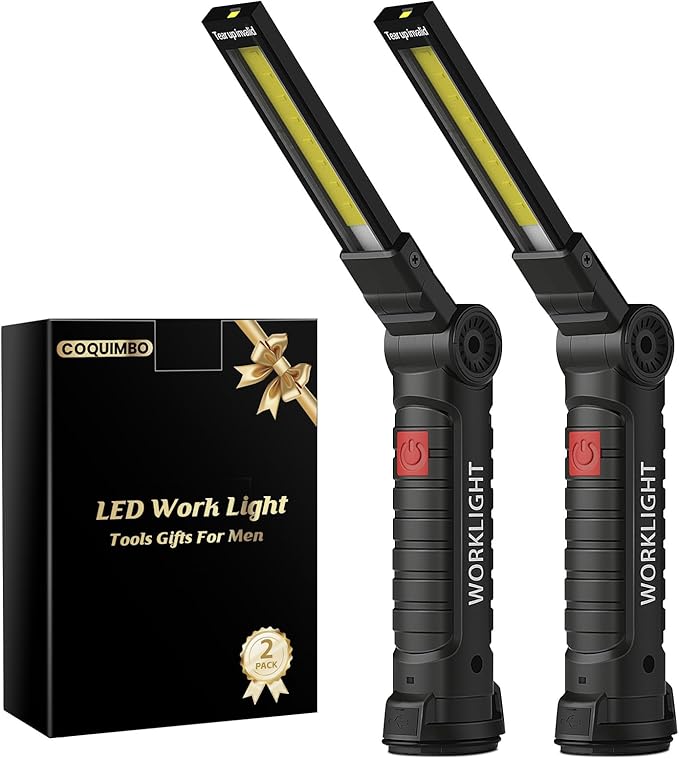 Coquimbo Christmas Stocking Stuffers White Elephant Gifts for Adults Men Him Dad, Rechargeable LED Work Light BBQ Grill Accessories Magnetic Flashlight, Mechanic Light Tools Mens Gifts (2 Pack Black)