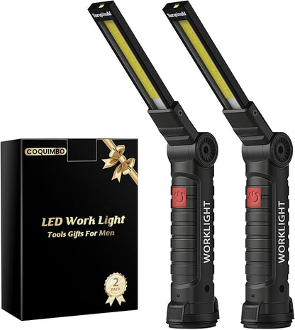 Coquimbo Christmas Stocking Stuffers White Elephant Gifts for Adults Men Him Dad, Rechargeable LED Work Light BBQ Grill Accessories Magnetic Flashlight, Mechanic Light Tools Mens Gifts (2 Pack Black)