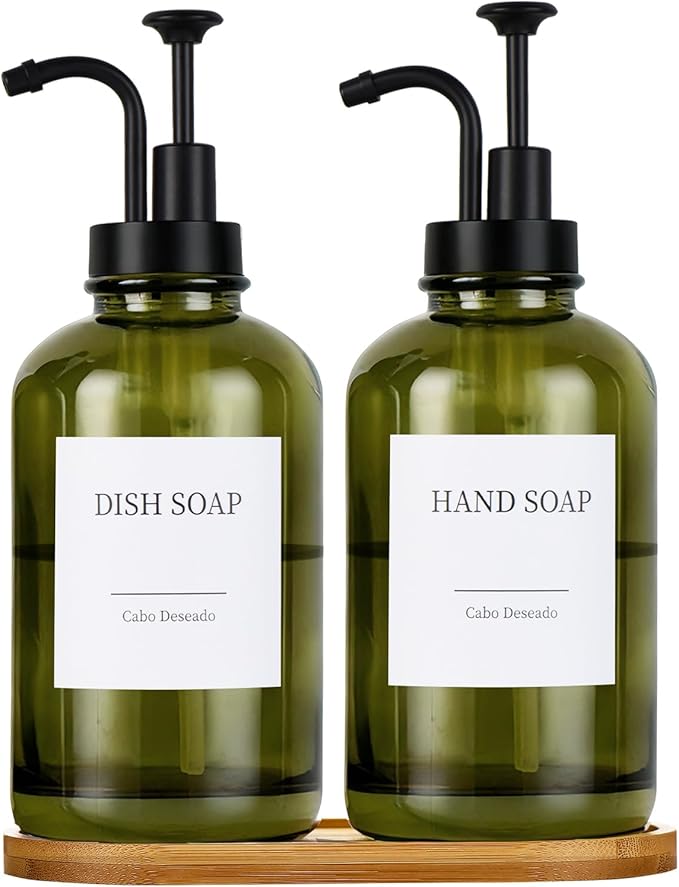 Glass Soap Dispenser with Pump, Dish and Hand Soap Dispenser