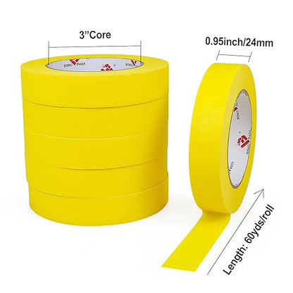 BOMEI PACK Yellow Painters Tape 1 Inch Bulk - Paint Tape 6 Rolls x 1 Inch x 60 Yards - Painter's Tape Yellow Masking Tape for Walls Painting, DIY Crafting, and School Projects, Total 360 Yards