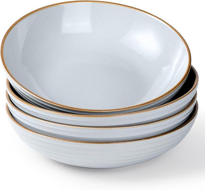 famiware Jupiter Pasta Bowls, 30 OZ Large Salad Bowls Set of 4, Microwave and Dishwasher Safe, Sturdy & Stackable, Serving Bowls for Kitchen, Light Gray