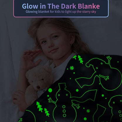 TEHALK Christmas Blanket for Boys Girls Glow in the Dark Blankets for Boys Toddler Blankets for Boys Cute Soft Throw Blankets for Kids Personalized Baby Blankets for Boys Unique Dinosaur Gifts 40"x60"