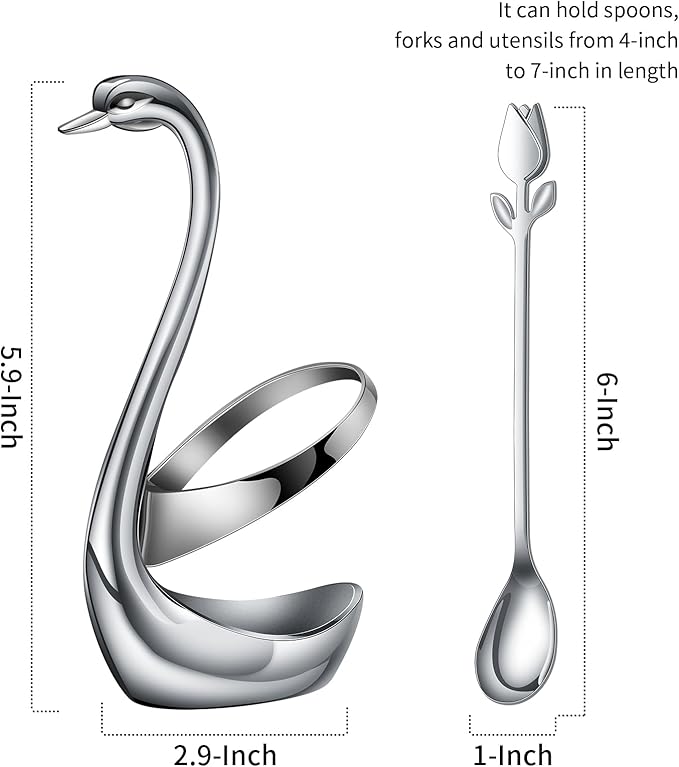 Silver Small Coffee Spoon Holder Set, Swan Base
