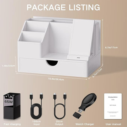 Sleek White PU Leather Charging Station