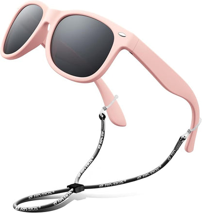 RIVBOS Kids Sunglasses Polarized UV Protection Flexible Rubber Glasses Shades with Strap for Boys Girls RBK004