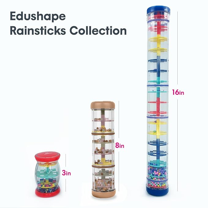 Edushape Rainstick 8 Inch Boho Chic - Rainmaker Toy for Babies, Sensory Tubes Musical Instrument - Rain Stick Baby Toy for Soothing Rain Sounds, Perfect Tummy Time Toys, Engaging Toddler Sensory Play