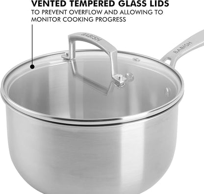 Babish Stainless Steel Saucepan 3.5 Quart Triply Professional Grade Cookware