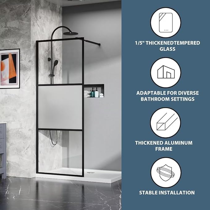 Goodyo Shower Door 34“ X 72” Fixed Frost Tempered Glass Shower Screen Panel