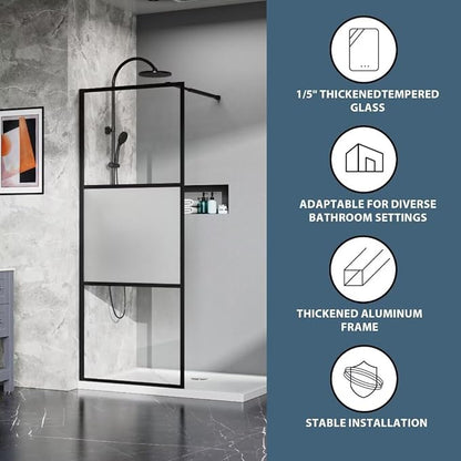Goodyo Shower Door 34“ X 72” Fixed Frost Tempered Glass Shower Screen Panel