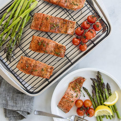 Nordic Ware Oven Crisp Baking Tray 2pc Set Includes Pan and Rack; Natural Aluminum For Air Frying, Crisping, Broiling, Baking; Cooking Surface 17 x 12 Inches