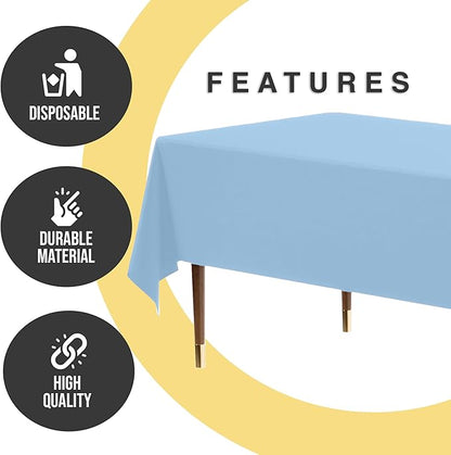 Party Solids 66% Thicker Premium Plastic Table Cloth Rectangle Table Cover 0.5 Mil 12 Pack Light Blue Table Cloth 54 Inch x 108 Inch Disposable Tablecloth Won't Tear Easily Like Cheap Thin Brands