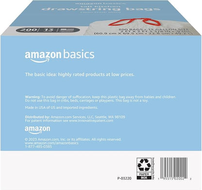 Amazon Basics Scented Trash Bags, Tall Kitchen Drawstring, Clean Fresh Scent