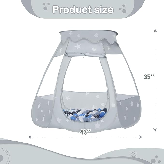 Baby Ball Pit for Toddler with 50 Balls, Kids Pop Up Play Tent for Girls, Princess Toys Gifts for Children Indoor & Outdoor Playhouse (Gray: Gray/White/Babyblue, 109x90cm/50 Balls)